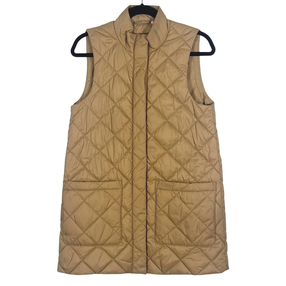 Barbour Modern Heritage Women Tan Quilted Longline Vest Puffer Size 6